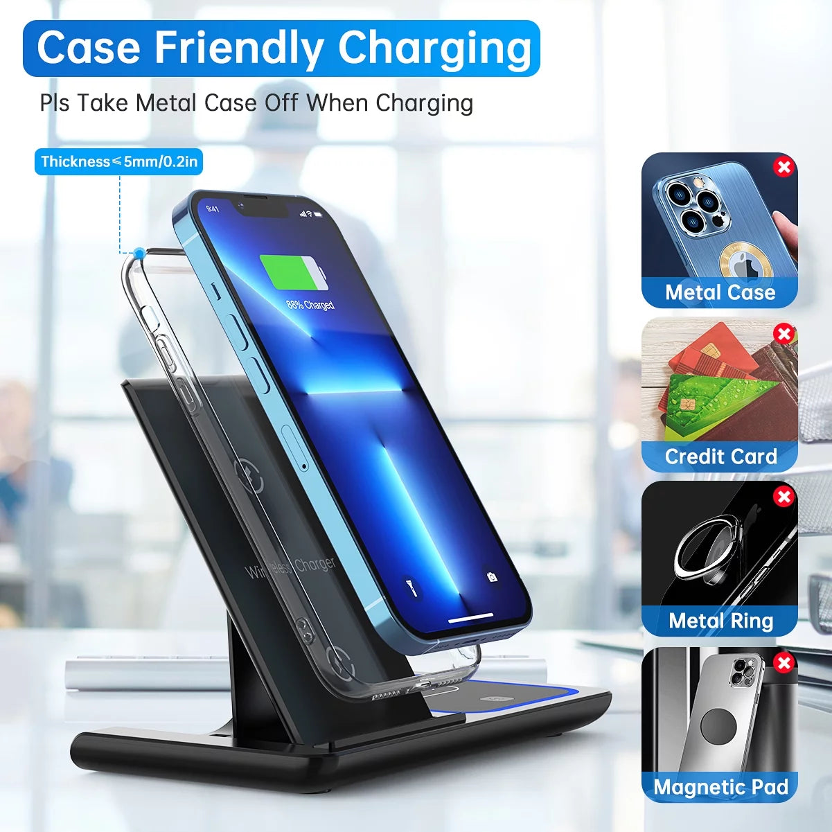 2024 Upgraded Wireless Charging Station, 18W 3 in 1 Charger Station, Fast Charging Dock Stand for Iwatch Series 10/9/8/7/6/SE/5/4/3/2, Compatible with Iphone 16 15 14 13 12 11 Pro/Xs/Samsung & Airpod