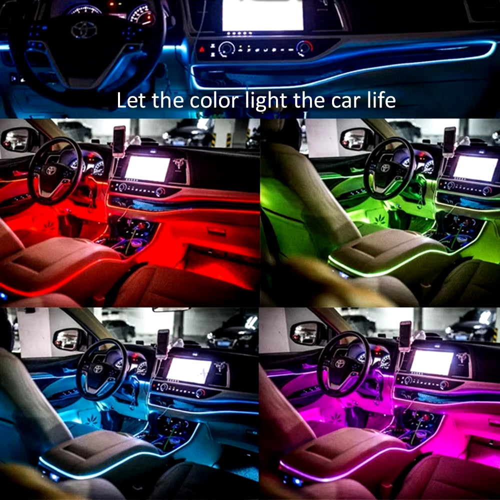 Car Interior Lighting Decorative Led Lights EL Wiring Neon Strip Auto Flexible Ambient Light USB Party Atmosphere Lamp Accessory